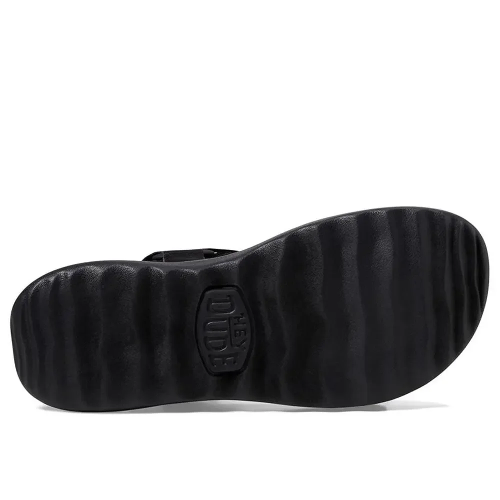 Hey Dude Carson 40712-060 Sandals Men's Black Leather Adjustable Strap DDK1326